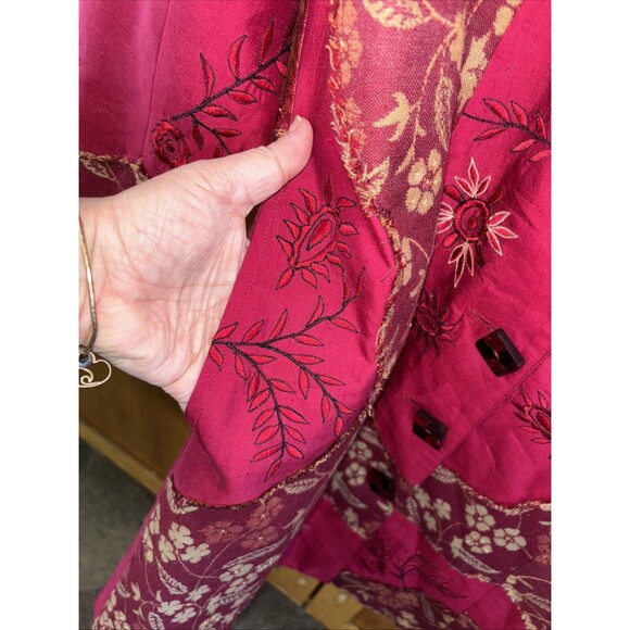 Anage Long Jacket M Women Red Embroidered Beads Sequins Button Up Pockets Lined - Picture 6 of 9